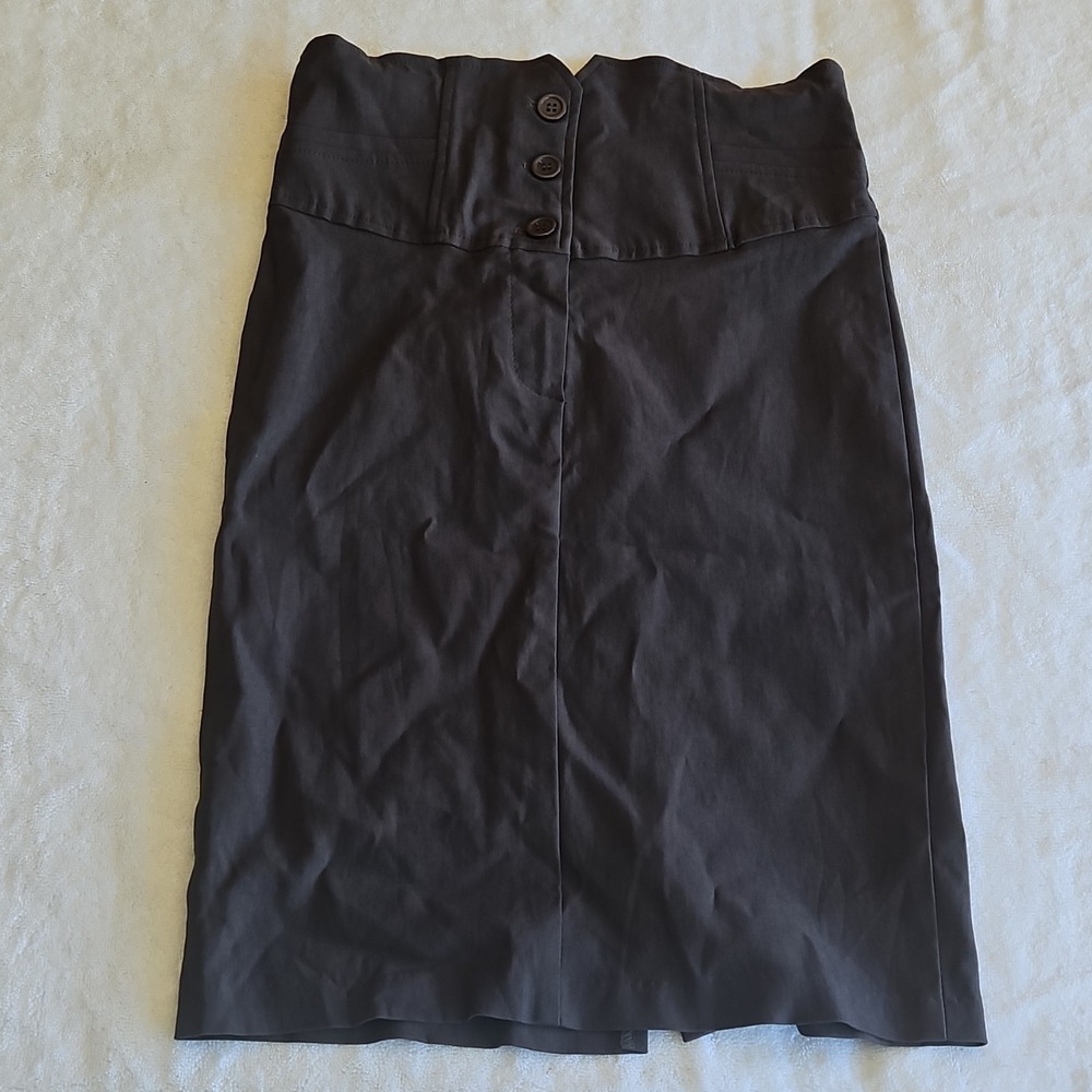 Chico Brown Button-Front Pencil Knee Length Skirt Size S Rayon Polyester Spandex